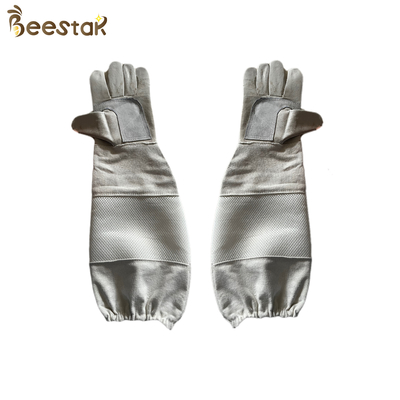 Buy Thick Canvas And Mesh Longsleeve Sheepskin Beekeeping Gloves With Breathable Layer online manufacture
