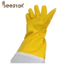 Yellow PU Gloves For Beekeeping with white cloth sleeve Beekeeping safety gloves with long cuff