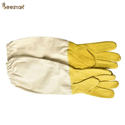 Buy Economic Sheepskin Beekeeping Gloves with Leather and Canvas in Yellow and White for Bee Protection online manufacture