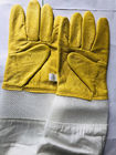 Durable Yellow Sheepskin Beekeeping gloves with white soft ventilated part, white elastic cuff