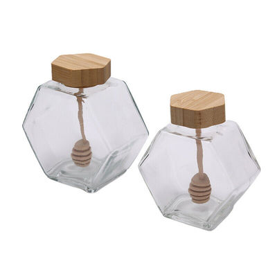 Buy 220ML Glass Jam Sauce Clear Honey Jar Hexagon Glass Honey Bottles online manufacture