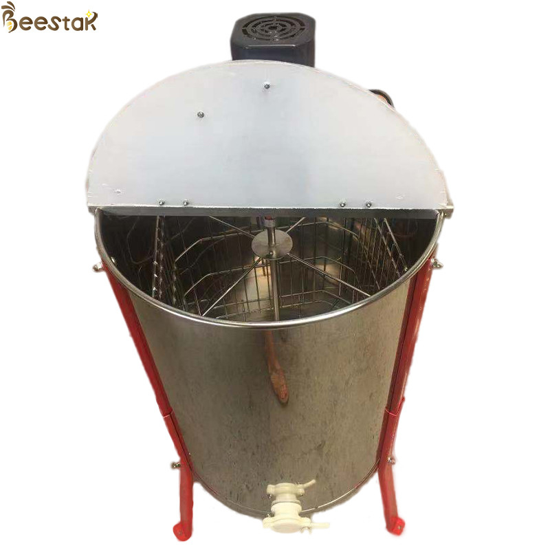 4 Frames Electric Stainless Steel Honey Extractor with Stands and Honey Gate, Plastic Lid