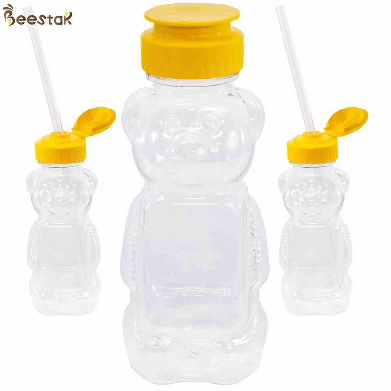 Wholesale High Quality 300g Honey Jar And Spoon Plastic Empty Honey Bear Bottles