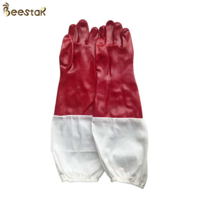 Red Rubber Honey Bee Gloves With White Cloth Sleeve Beekeeping Gloves