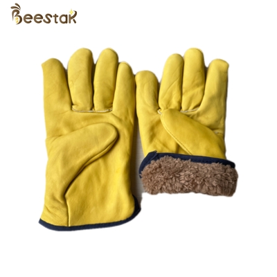 Thick Fleece Suede Sheepskin Winter Beekeeping Gloves Yellow For Beekeeper