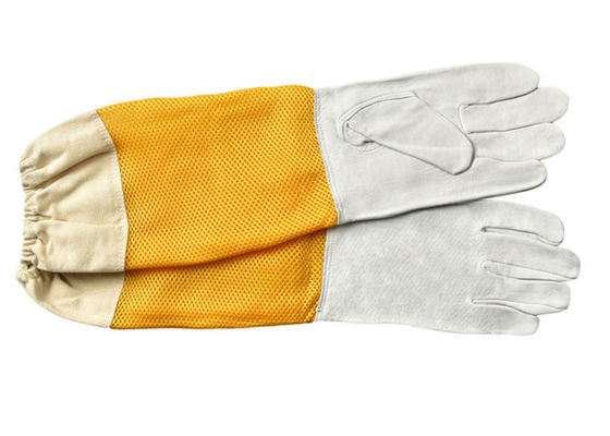 Sheepskin Beekeeping Gloves with Yellow Ventilated Gridding Proof