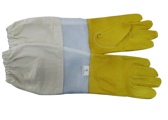 Yellow safety gloves for beekeeping With White Ventilated Wrist
